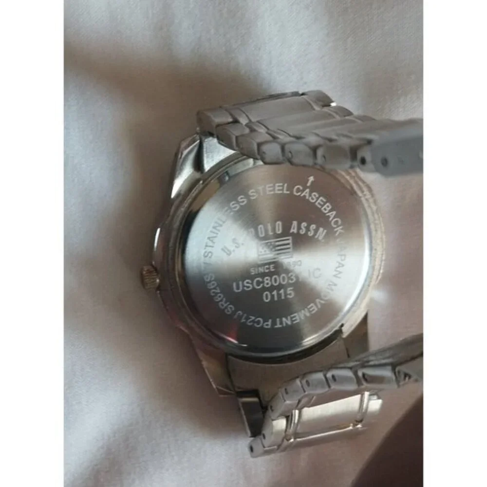 US Polo Assn Men's Silver Tone Round Stainless Steel Band Watch